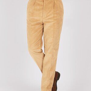 Peter Christian Men's Pleated County Corduroy Cotton Pants, Size W38 x L29, Sand